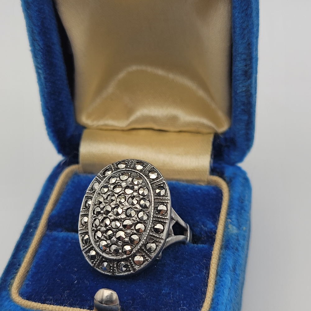 Breathtaking Vintage Sterling Silver Ring with Clustered Marcasites by Theda